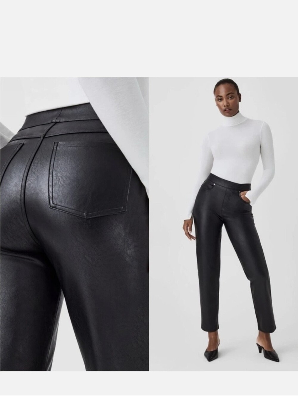 SPANX Black Faux-Leather Straight Leg Pants Sz.2XL